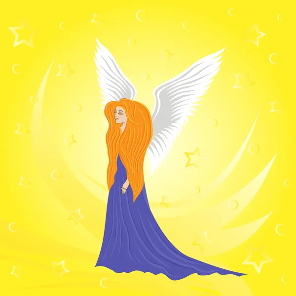 Vrouw engel op abstracte gele achtergrond — Stockvector