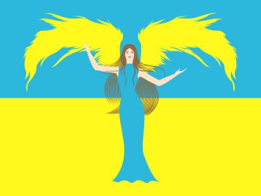 Female angel against the flag of Ukraine clipart