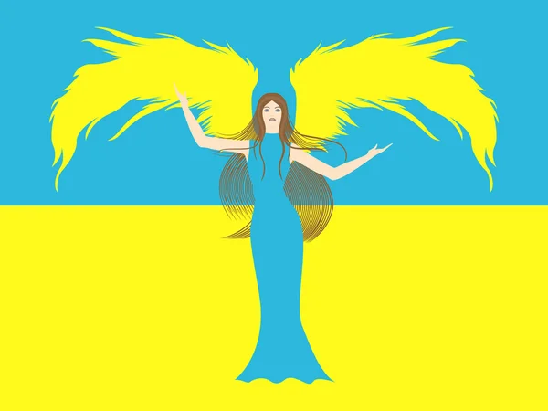 Female angel against the flag of Ukraine — Stock Vector