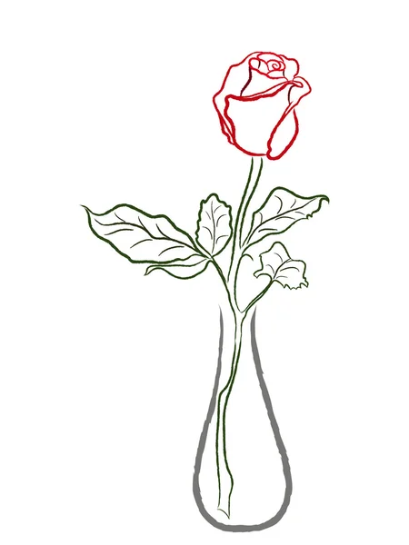 程式化的红玫瑰插在花瓶里 — 图库矢量图片