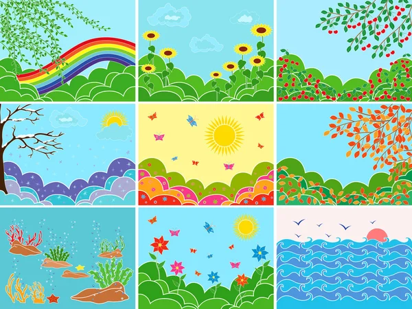 Set of nine various locations and seasons — Stock Vector