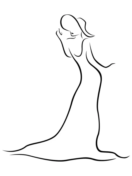 Vrouwelijke contour met een hoed en een lange jurk — Stockvector