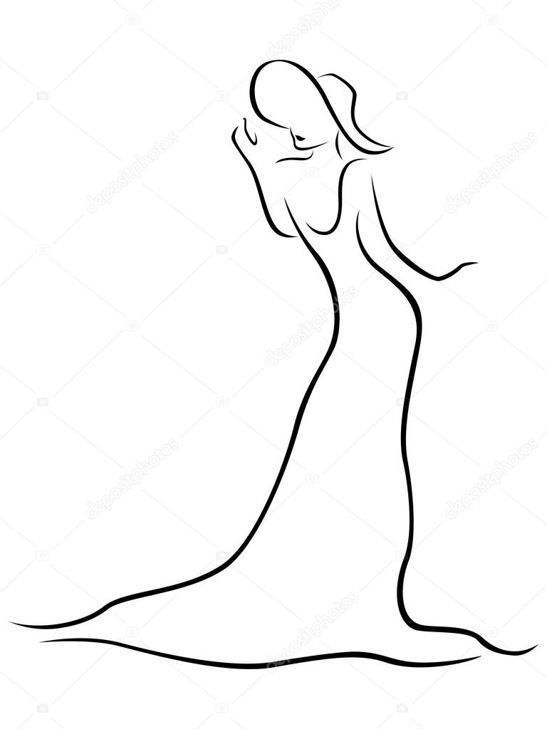 Female contour with a hat and a long dress