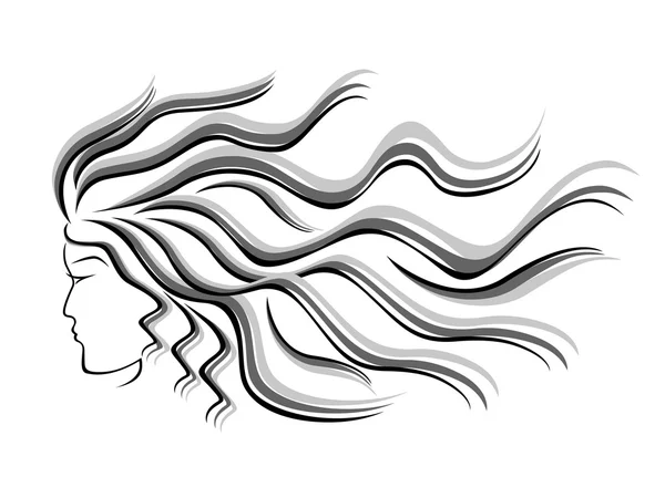 Cabeza de silueta femenina con cabello fluido — Vector de stock