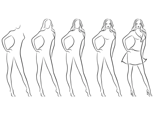 Beautiful female contour in drawing sequence — Stock Photo, Image