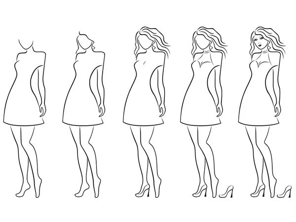 Femmes séduisantes contour dans la séquence de dessin à la main — Image vectorielle