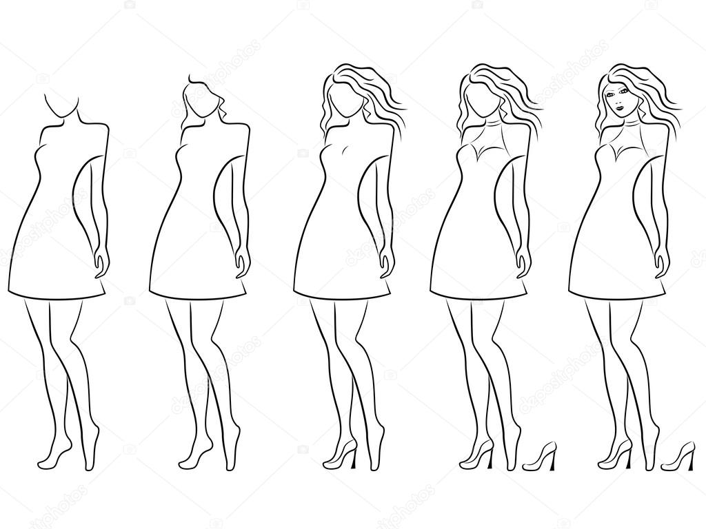 Alluring Women Contour In Hand Drawing Sequence Stock Vector