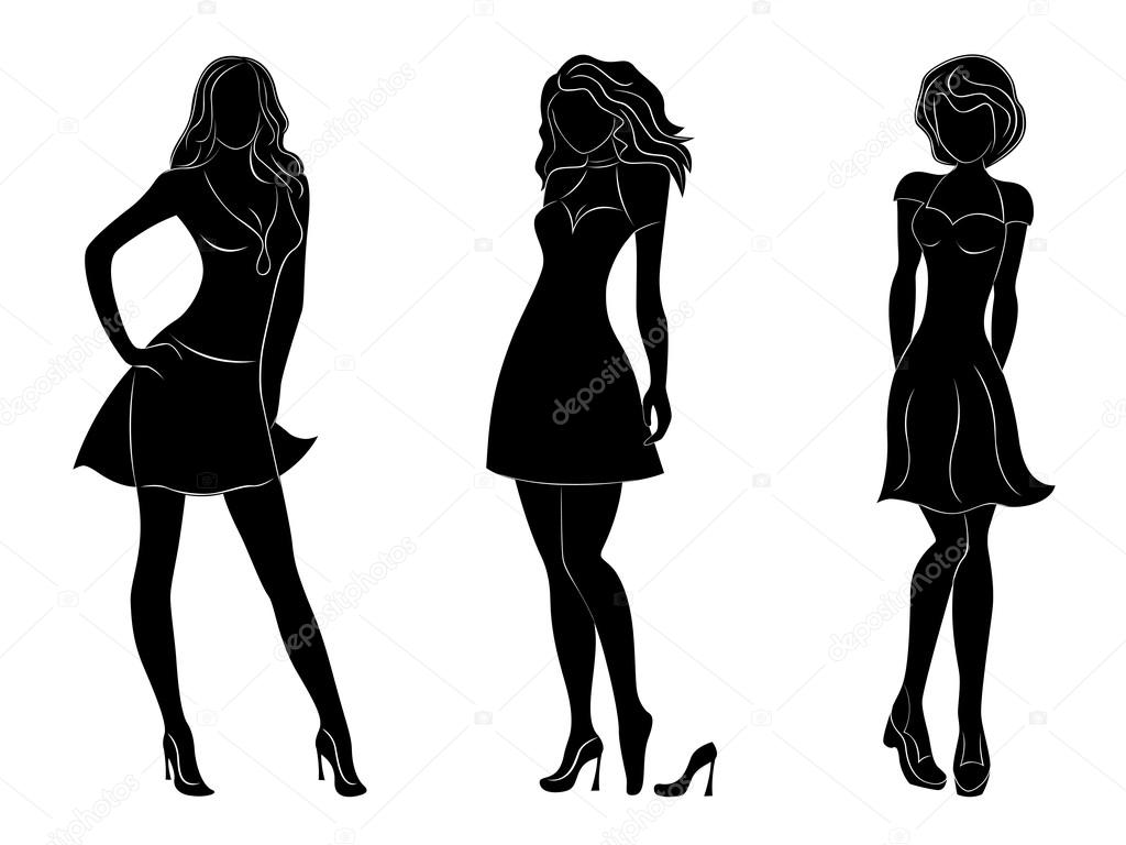 Three beautiful slim women silhouettes 