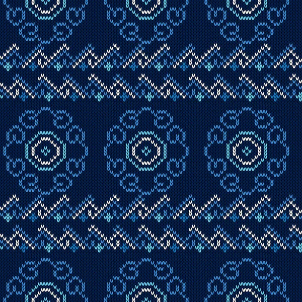 Seamless Knitted Vector Pattern Fabric Texture Dark Blue White Hues — Stock Vector
