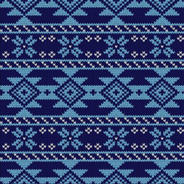 Mavi ve beyaz renklerde kusursuz örgü deseni, kumaş dokusunda vektör deseni