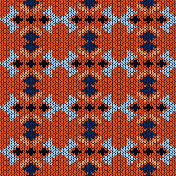 ブルーとオレンジのシームレスな編みパターン 生地の質感としてベクトルパターン — ストックベクタ