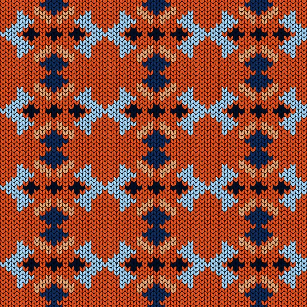 Naadloos Breipatroon Blauwe Oranje Kleuren Vector Patroon Als Een Stof — Stockvector