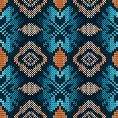 Turuncu ve mavi renkli kumaş dokusu kumaş dokusunda kusursuz örülmüş vektör deseni.