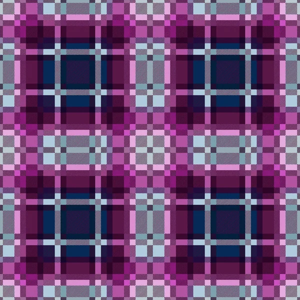 Contrast Multicolor Tartan Scottish Seamless Pattern Magenta Blue Hues Diagonal — 图库矢量图片