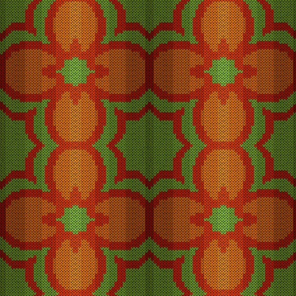 Pletení Bezešvé Vektorové Vzor Květinami Zelených Oranžových Odstínech Jako Textury — Stockový vektor
