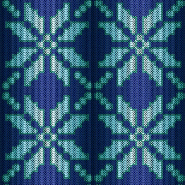 Ornamental Knitting Seamless Vector Pattern Blue Hues Gradual Transition Fabric — Vettoriale Stock