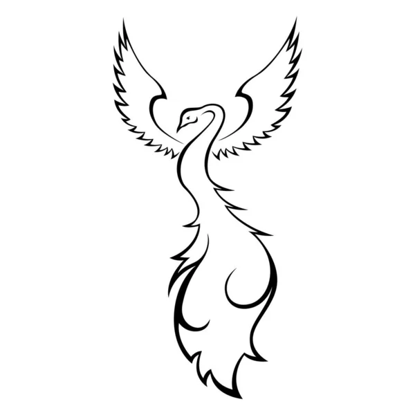 Zwarte Sierlijke Firebird Contour Geïsoleerd Witte Achtergrond Met Hand Tekening — Stockvector