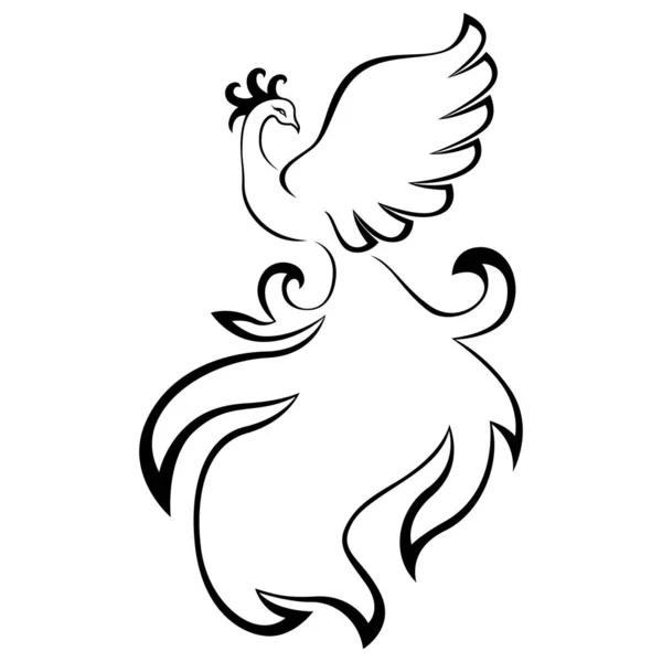 Preto Gracioso Contorno Firebird Isolado Fundo Branco Desenho Mão Ilustração —  Vetores de Stock