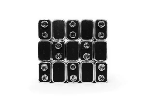 Nove baterias de volt formando um quadrado — Fotografia de Stock