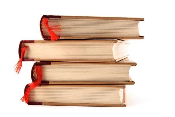 Livros com marcadores em fundo branco — Fotografia de Stock