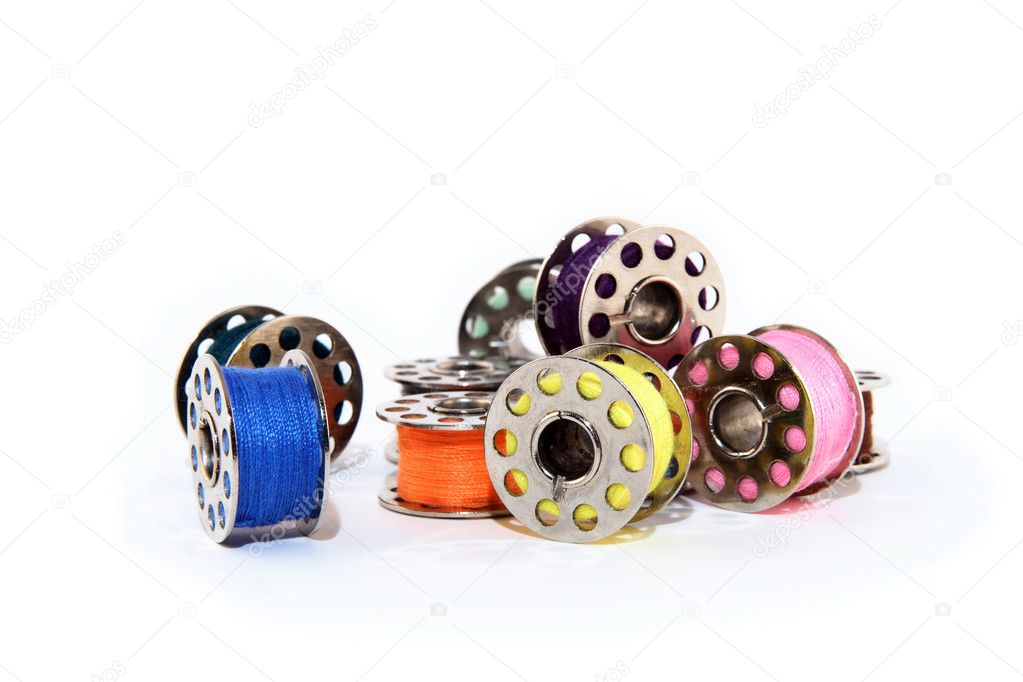 Pile of colorful thread spools
