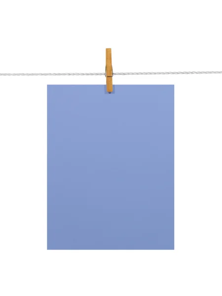 Purple-blue paper sheet on a clothes line (with 2 clipping paths) — Stock Photo, Image