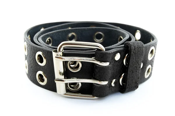 Black studded leather belt with metal buckle — Stock Photo, Image