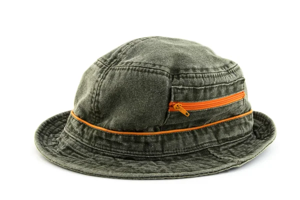 Джинсовая шляпа с оранжевой молнией — стоковое фото