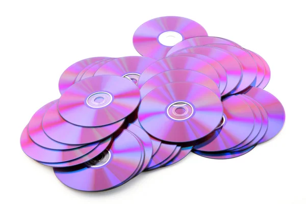 Kupie kolorowe płyty DVD lub CD na białym tle — Zdjęcie stockowe