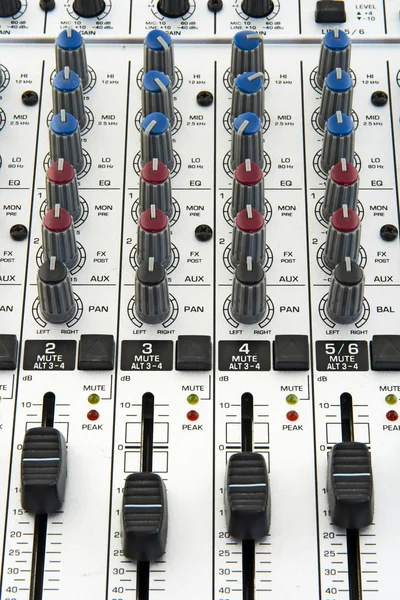 Faders and knobs of sound mixer — Stock Photo, Image