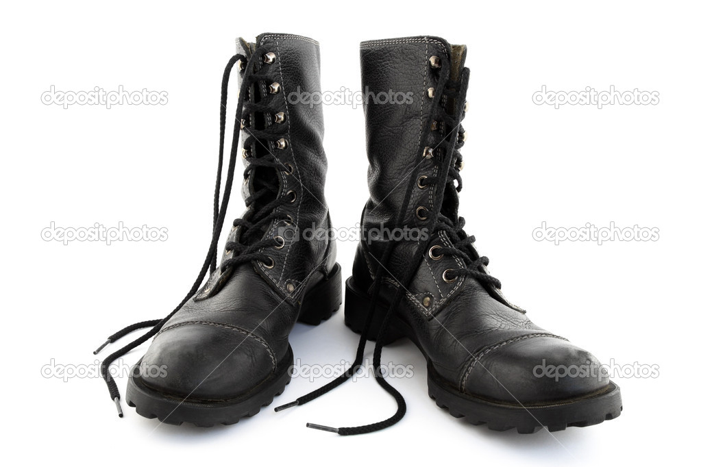 Army style black leather boots with laces