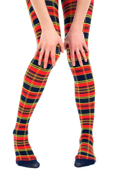 Смешные ноги в разноцветных колготках — стоковое фото