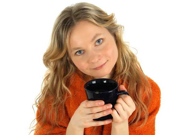 Charming girl with a big cup of tea — Stock Photo, Image