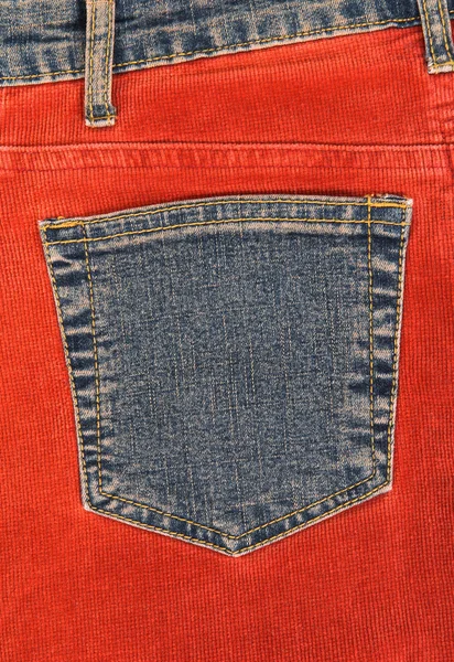 Corduroy clothing with denim pocket — Stock Photo, Image