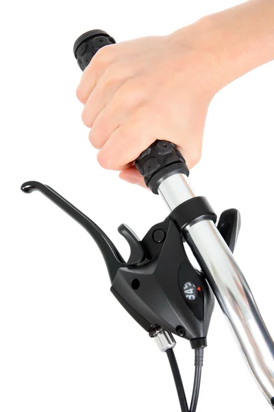 Hand holding bicycle handlebar — Stock Photo, Image