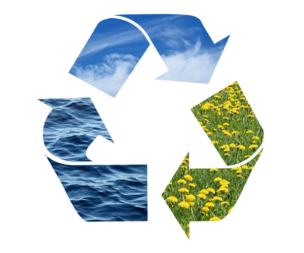 Recyclingschild mit Bildern der Natur — Stockfoto