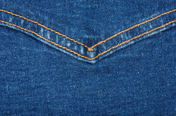 Blue denim texture with yellow stitch — Stock Photo, Image