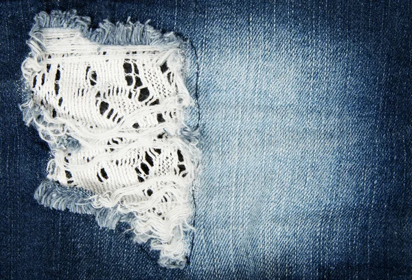 Worn out blue denim fabric — Stock Photo, Image