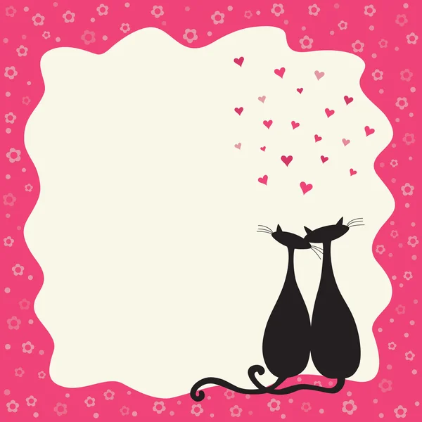Two cats in love in a retro frame — Stock Vector