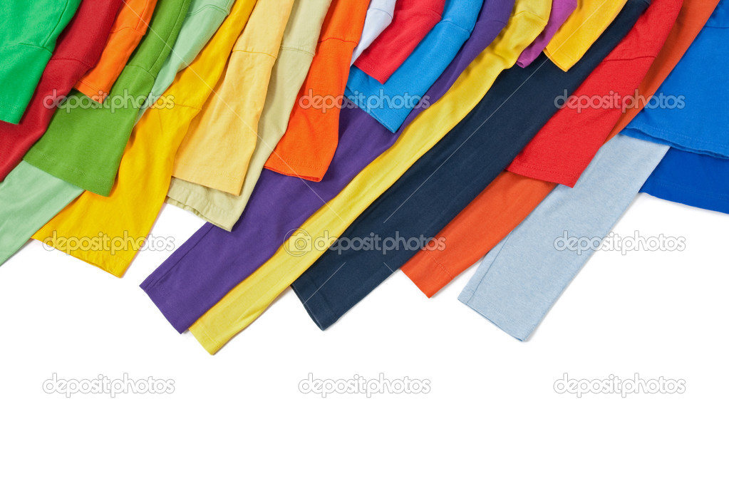 Sleeves of colorful clothing on white background