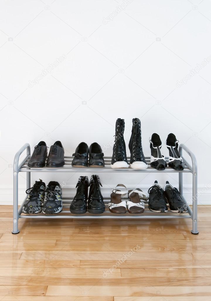 Shoe rack on a wooden floor
