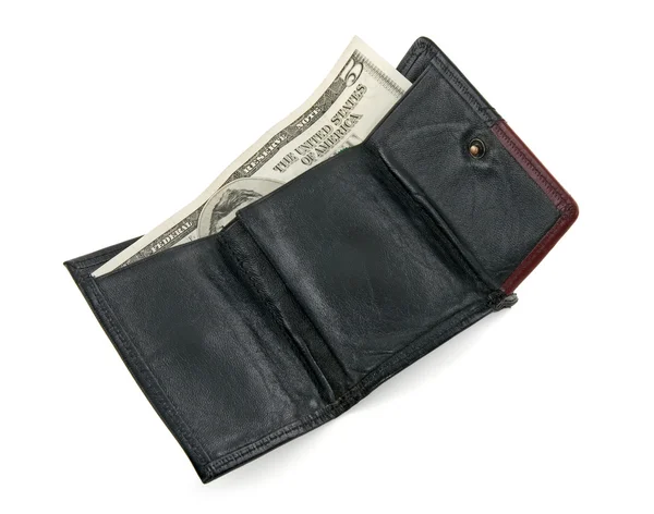 Fem dollarsedel i en plånbok — Stockfoto