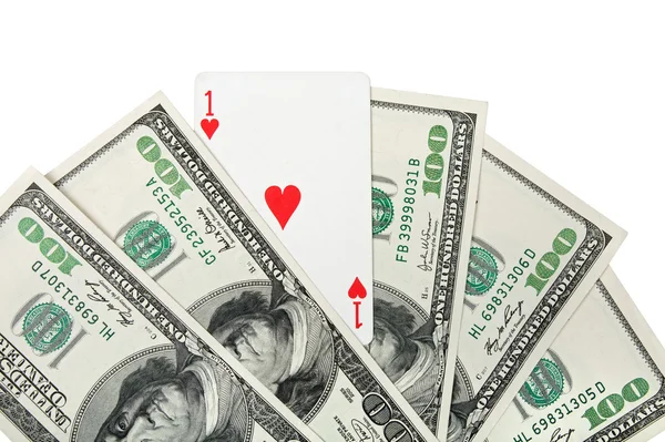 Ace of hearts and money — Stock Photo, Image