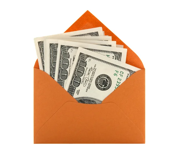 Money in an orange envelope — Stock Photo, Image