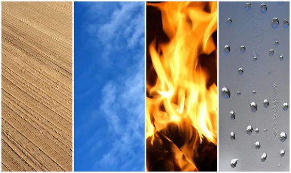 Four elements. Earth, air, fire, water. — Stock Photo, Image