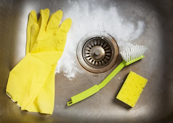 Preparación para limpiar el fregadero — Foto de Stock