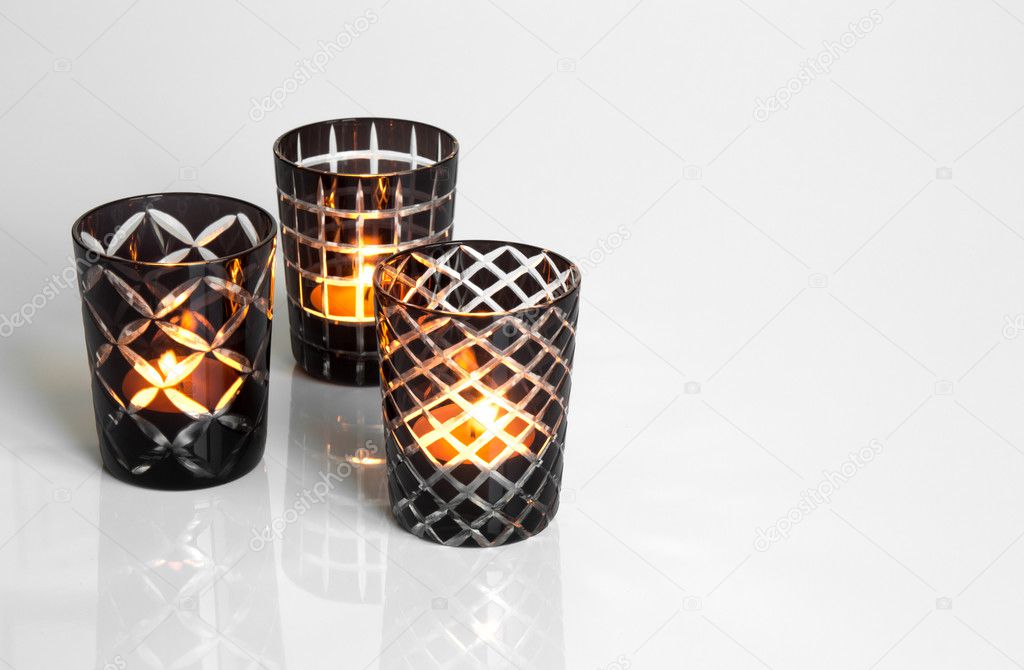Tealights in black and white candleholders