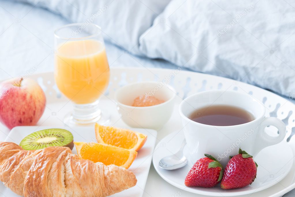 Tasty breakfast in bed