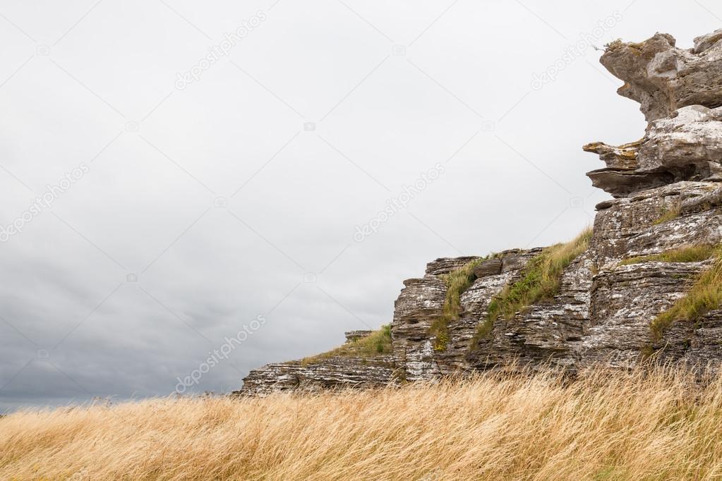 Limestone cliffs on the coastline of Gotland, Sweden