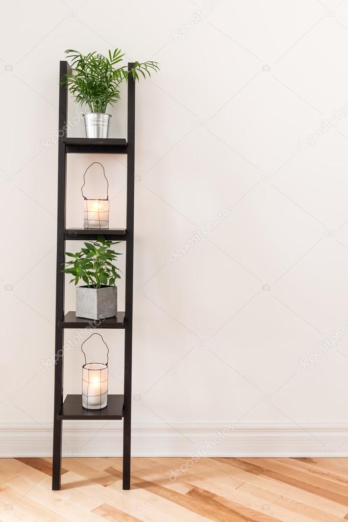 Shelf with plants and lanterns